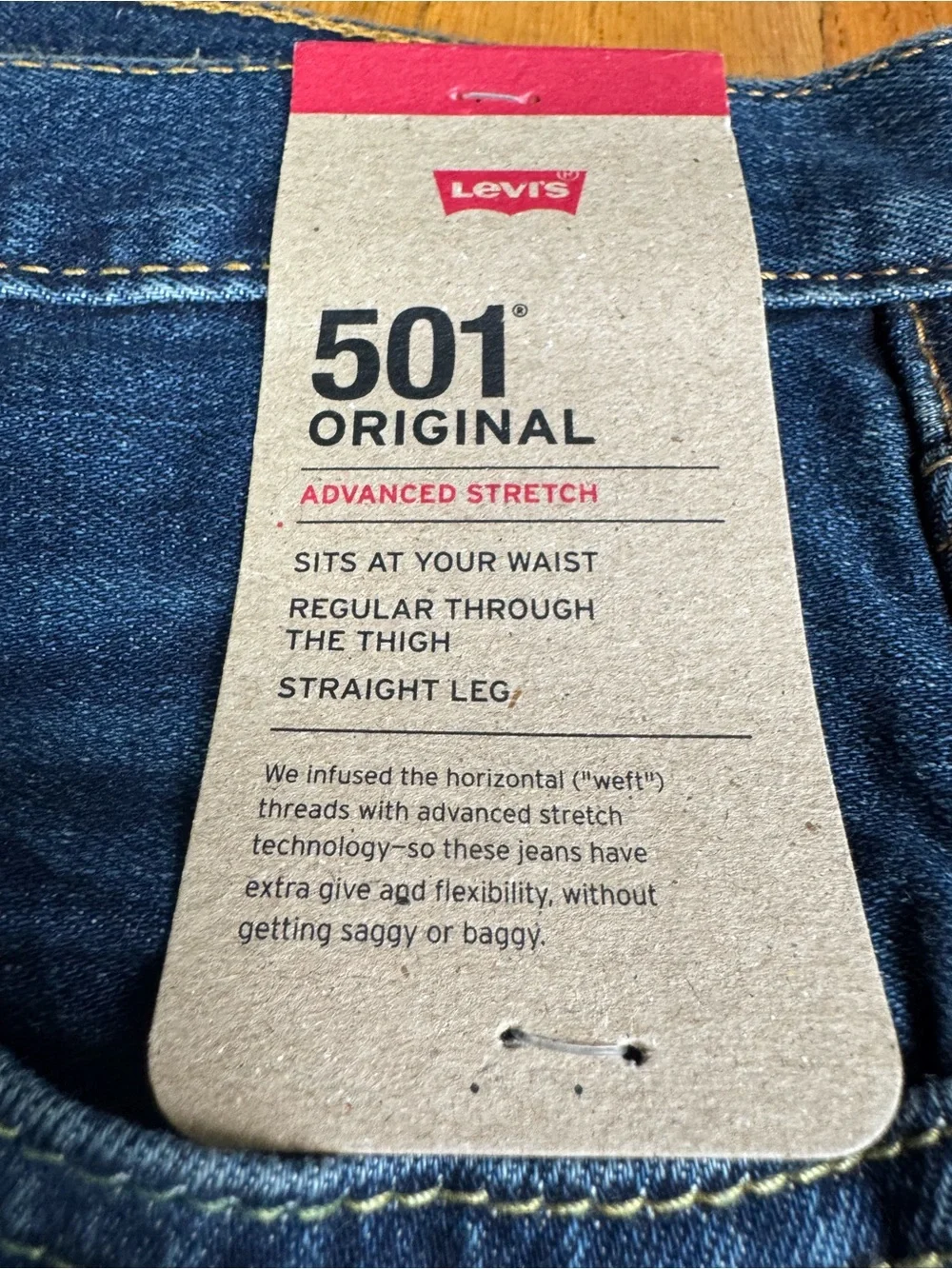NWT Levis 501 Original Fit Advanced Stretch Mens 36x30Straight Leg Jeans Button